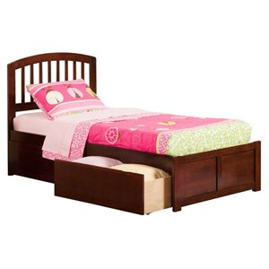 Leo & Lacey Twin XL Wood Platform Bed with Footboard & Storage Drawers in Walnut