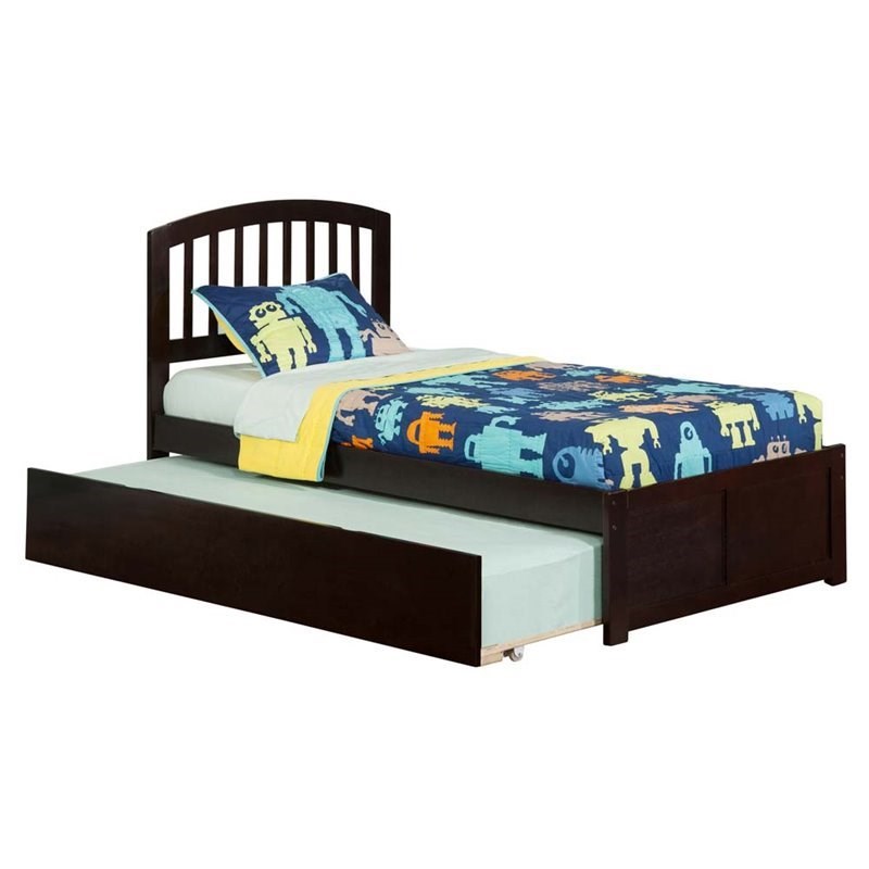 Leo & Lacey Twin Wood Platform Bed with Footboard and Twin Trundle in Espresso
