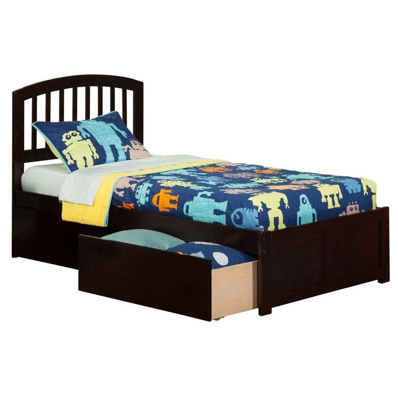 Leo & Lacey Twin Wood Platform Bed with Footboard & Storage Drawers in Espresso