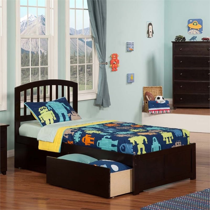 Leo & Lacey Twin Wood Platform Bed with Footboard & Storage Drawers in Espresso
