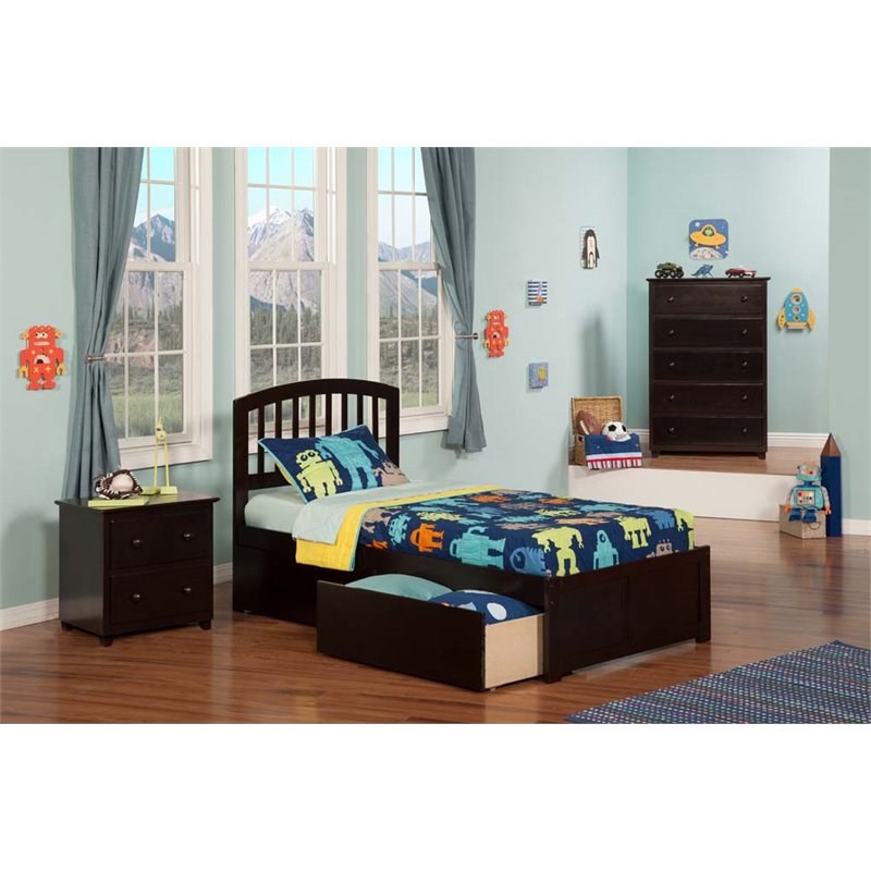 Leo & Lacey Twin Wood Platform Bed with Footboard & Storage Drawers in Espresso