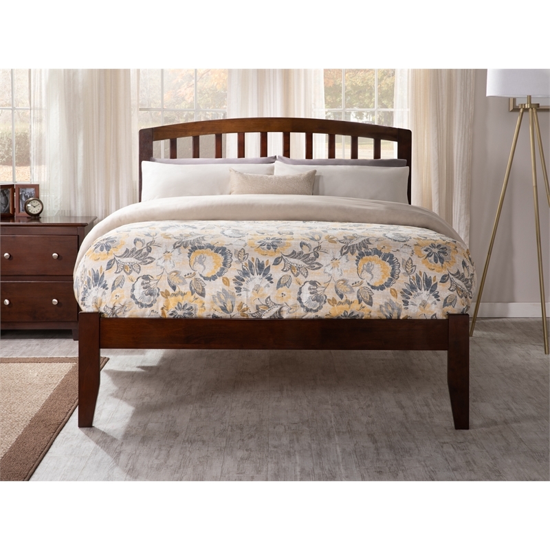 Leo & Lacey Contemporary Full Solid Wood Platform Bed in Walnut