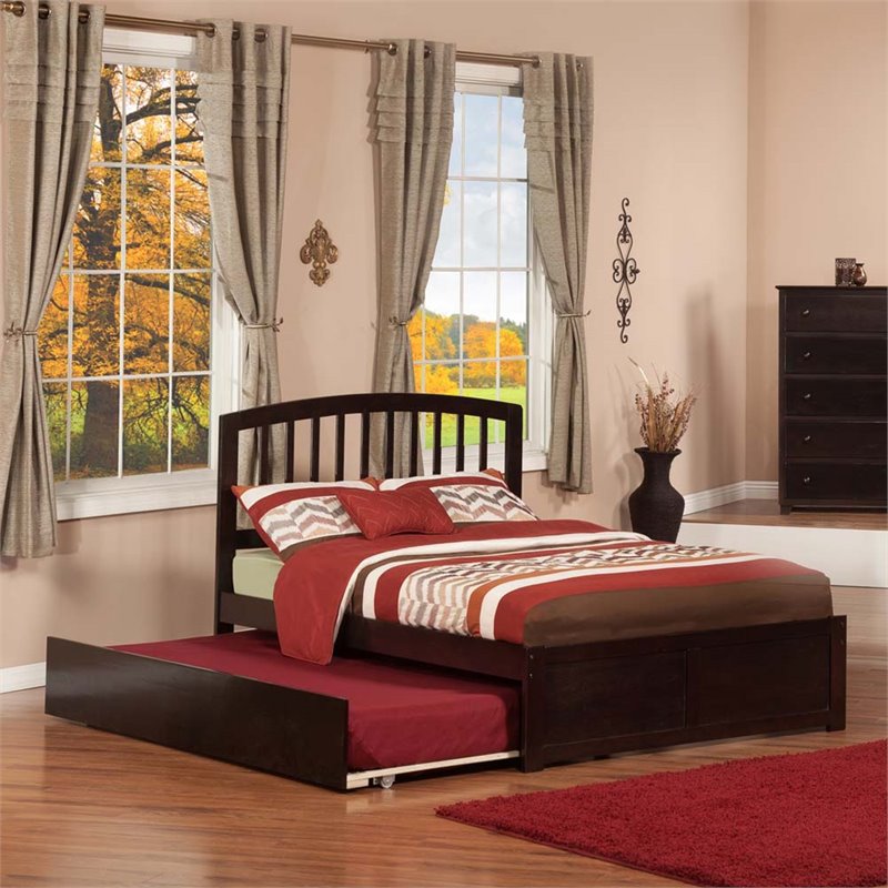 Leo & Lacey Full Wood Platform Bed with Footboard and Twin Trundle in Espresso