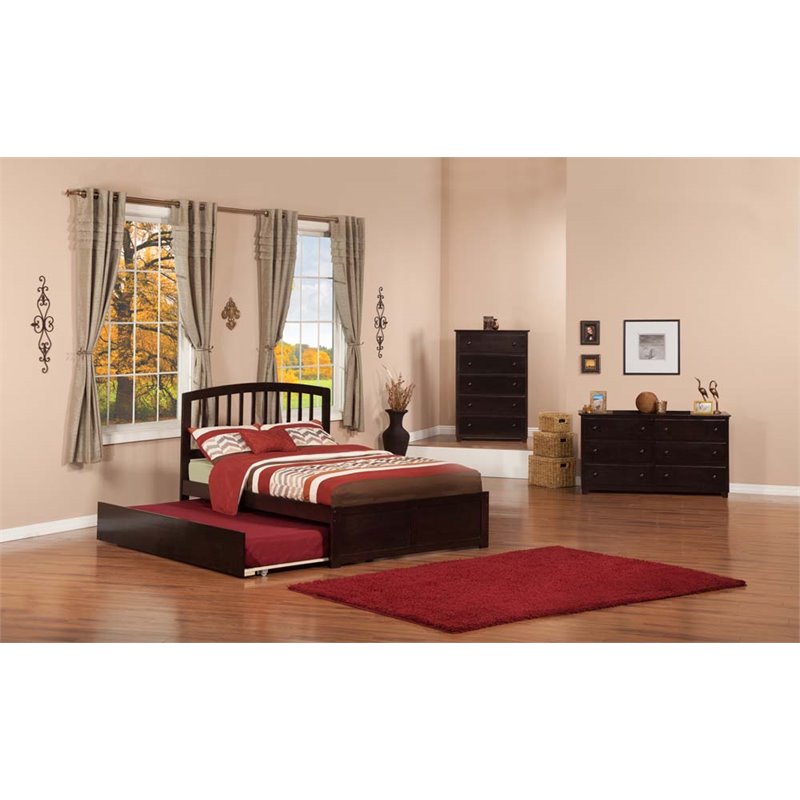 Leo & Lacey Full Wood Platform Bed with Footboard and Twin Trundle in Espresso