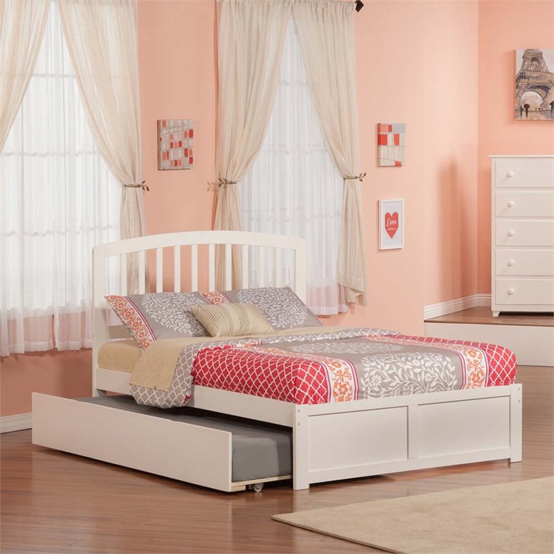 Leo & Lacey Full Wood Platform Bed with Footboard and Twin Trundle in White