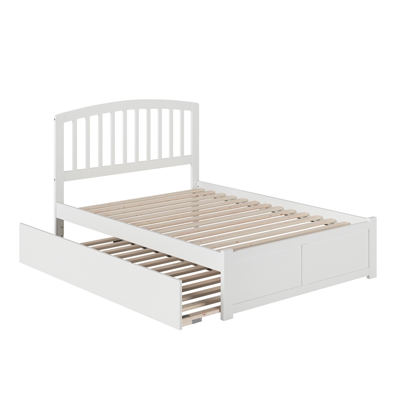 Leo & Lacey Full Wood Platform Bed with Footboard and Twin Trundle in White