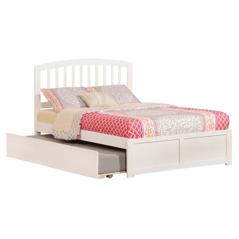 Leo & Lacey Full Wood Platform Bed with Footboard and Twin Trundle in White