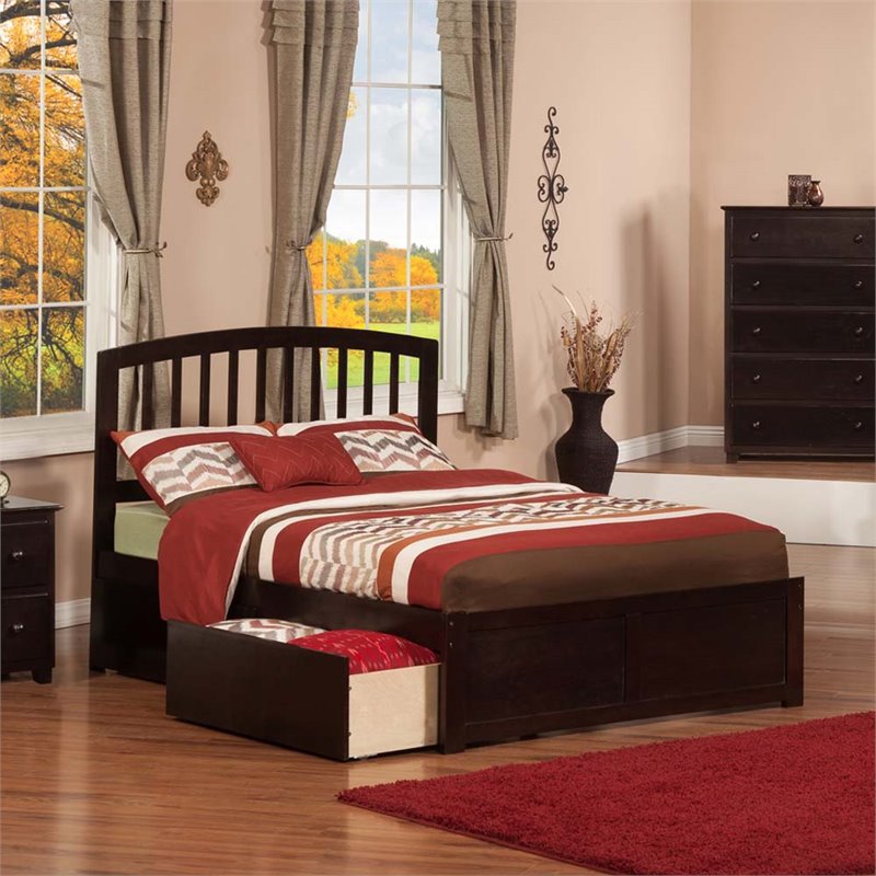 Leo & Lacey Full Wood Platform Bed with Footboard & Storage Drawers in Espresso