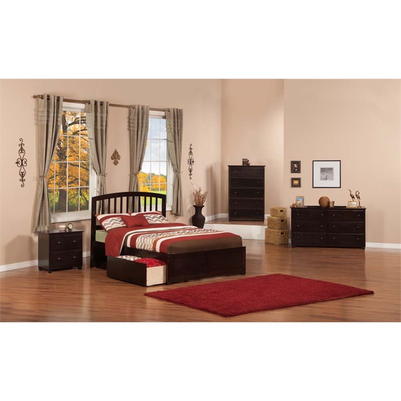 Leo & Lacey Full Wood Platform Bed with Footboard & Storage Drawers in Espresso