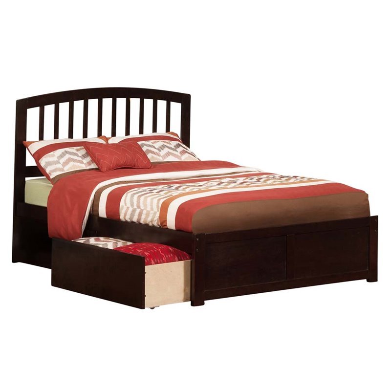 Leo & Lacey Full Wood Platform Bed with Footboard & Storage Drawers in Espresso