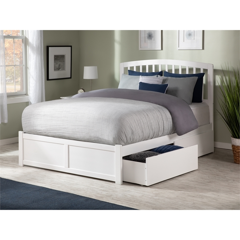 Leo & Lacey Full Wood Platform Bed with Footboard and Storage Drawers in White