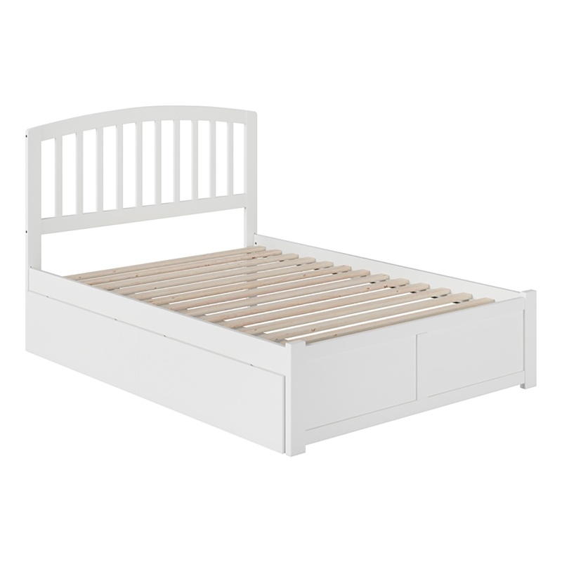 Leo & Lacey Full Wood Platform Bed with Footboard and Storage Drawers in White