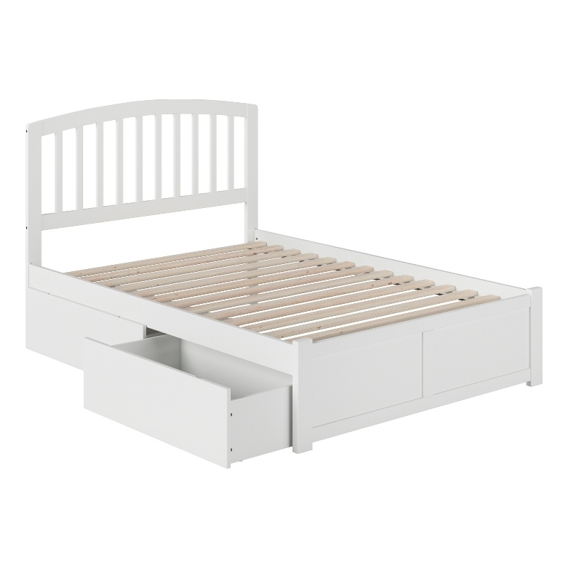 Leo & Lacey Full Wood Platform Bed with Footboard and Storage Drawers in White
