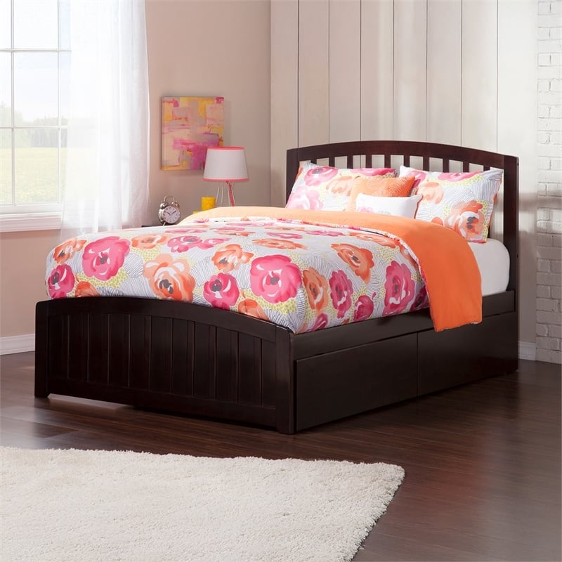 Leo & Lacey Full Platform Bed with Footboard & Storage Drawers in Espresso