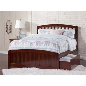 Leo & Lacey Full Platform Bed with Matching Footboard & Storage Drawers - Walnut