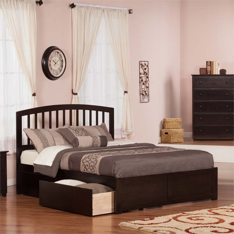Leo & Lacey Queen Wood Platform Bed with Footboard & Storage Drawers in Espresso