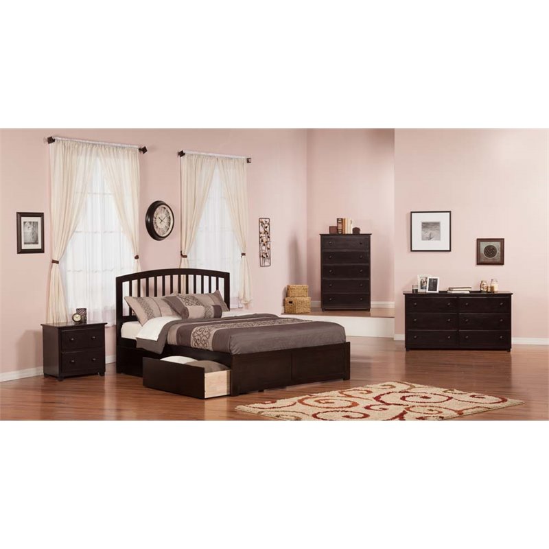 Leo & Lacey Queen Wood Platform Bed with Footboard & Storage Drawers in Espresso