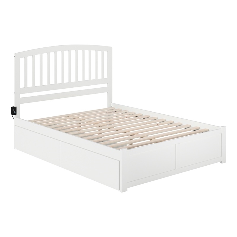 Leo & Lacey Queen Wood Platform Bed with Footboard and Storage Drawers in White