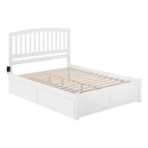 Leo & Lacey Queen Wood Platform Bed with Footboard and Storage Drawers in White
