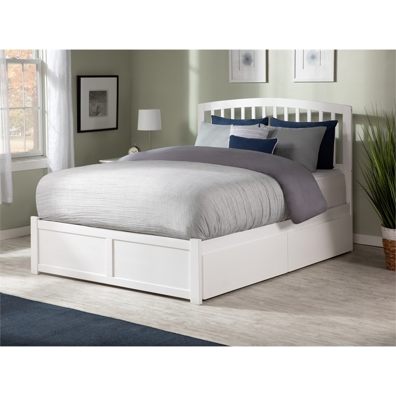 Leo & Lacey Queen Wood Platform Bed with Footboard and Storage Drawers in White