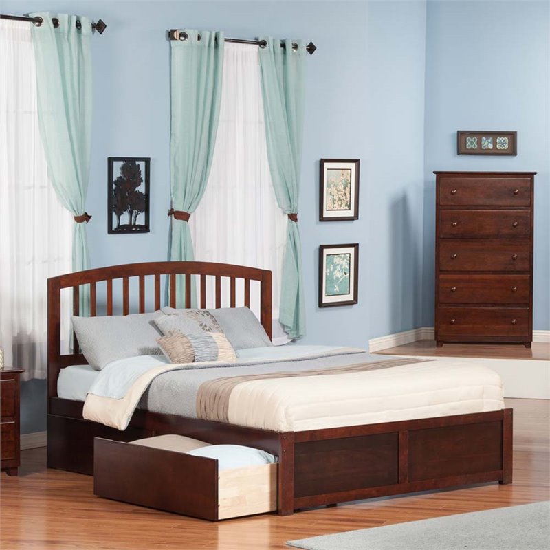 Leo & Lacey Wood King Platform Bed with Footboard and Storage Drawers in Walnut