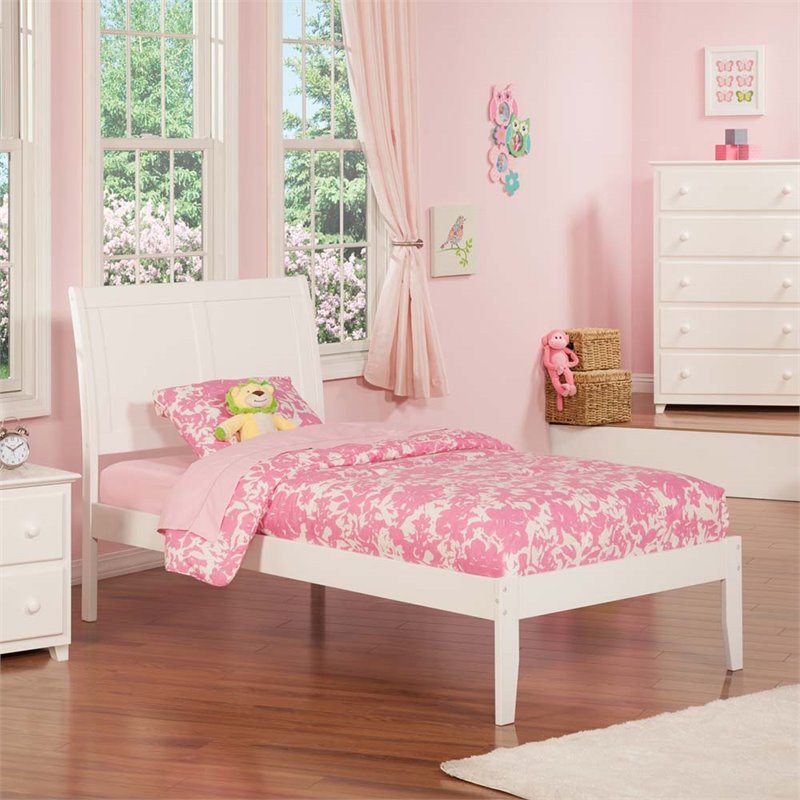 Leo & Lacey Contemporary Twin XL Solid Wood Platform Bed in White