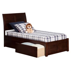 Leo & Lacey Twin XL Wood Platform Bed with Footboard & Storage Drawers in Walnut