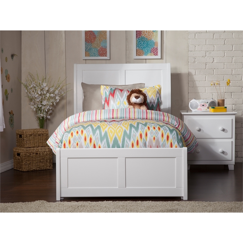 Leo & Lacey Twin XL Wood Foundation Bed Frame with Matching Footboard White