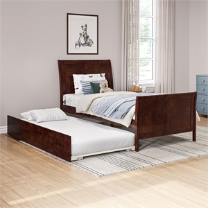 Leo & Lacey Twin Platform Bed with Matching Footboard & Twin Trundle in Walnut