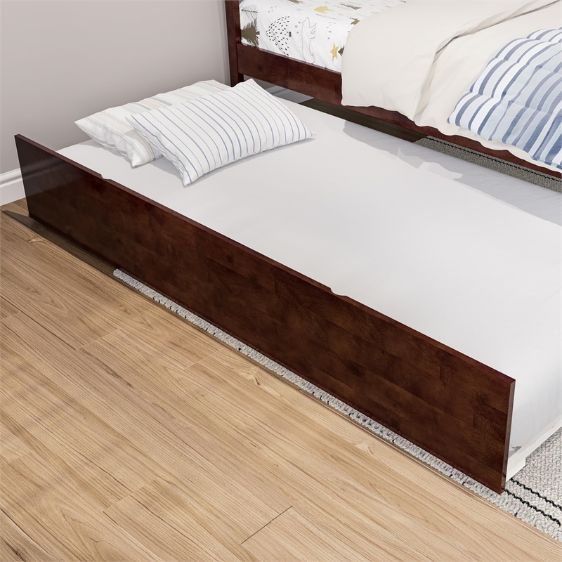 Leo & Lacey Twin Platform Bed with Matching Footboard & Twin Trundle in Walnut