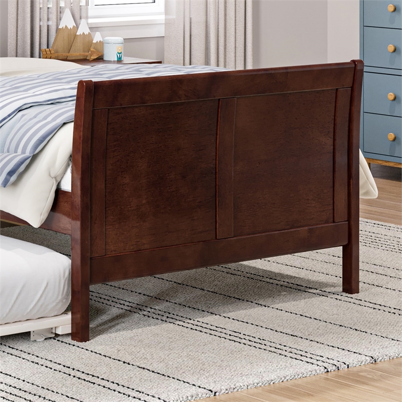 Leo & Lacey Twin Platform Bed with Matching Footboard & Twin Trundle in Walnut