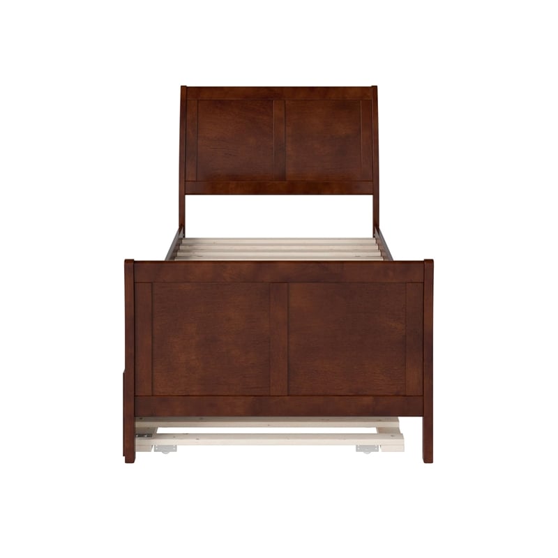 Leo & Lacey Twin Platform Bed with Matching Footboard & Twin Trundle in Walnut