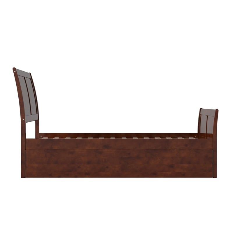 Leo & Lacey Twin Platform Bed with Matching Footboard & Twin Trundle in Walnut