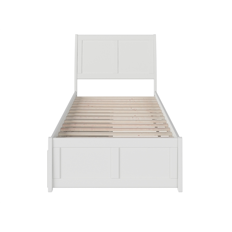 Leo & Lacey Twin Storage Wood Platform Bed with Matching Footboard in White