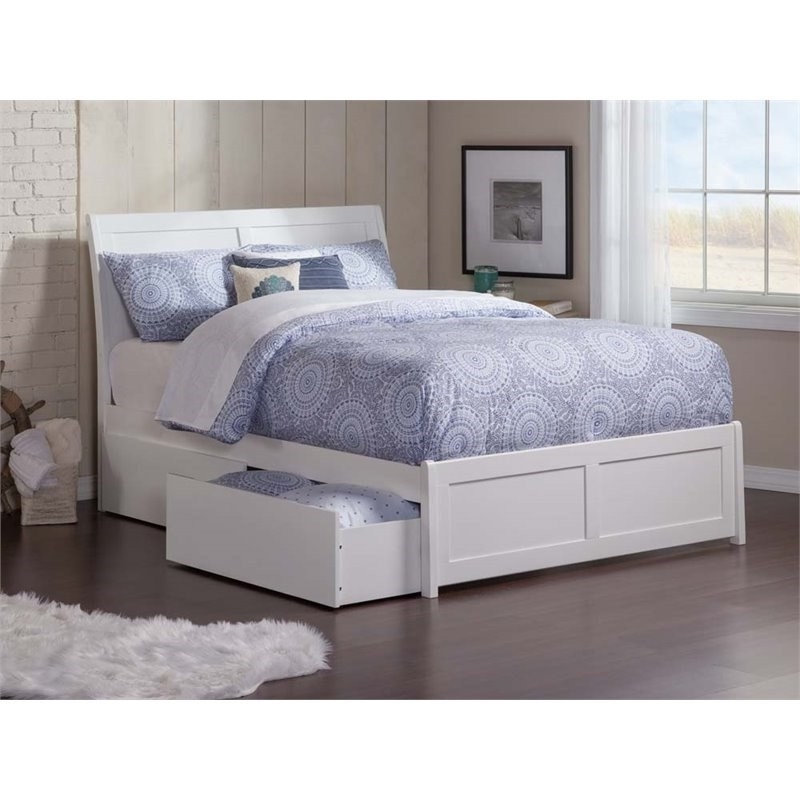 Leo & Lacey Twin Storage Wood Platform Bed with Matching Footboard in White