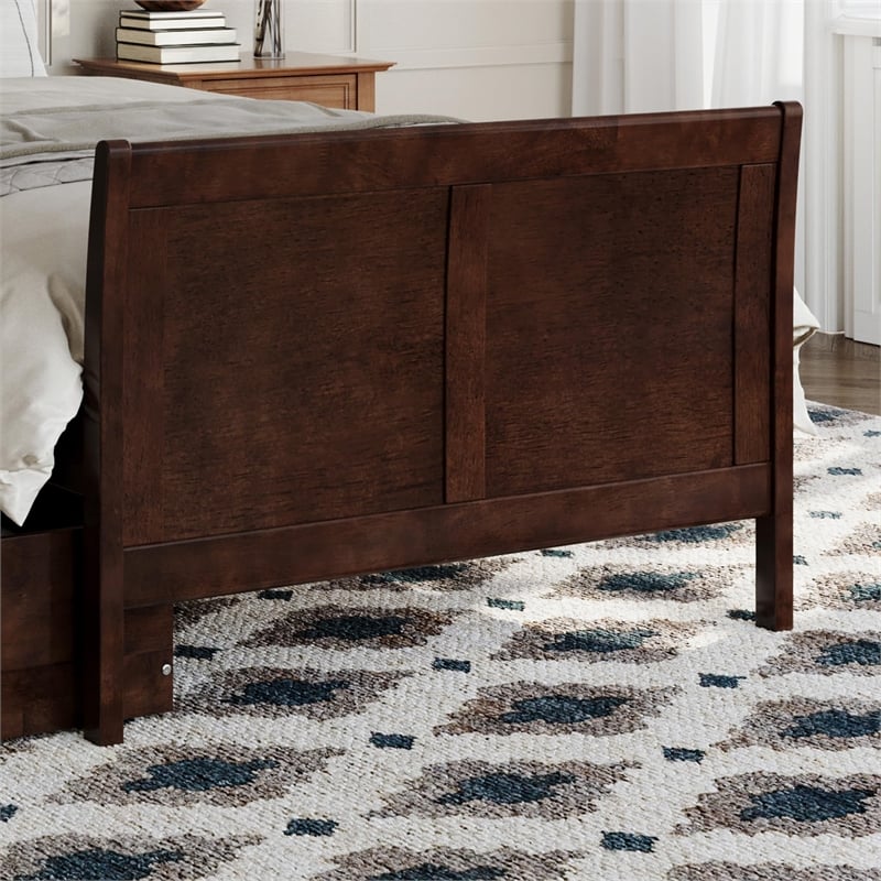 Leo & Lacey Twin Storage Wood Platform Bed with Matching Footboard in Walnut