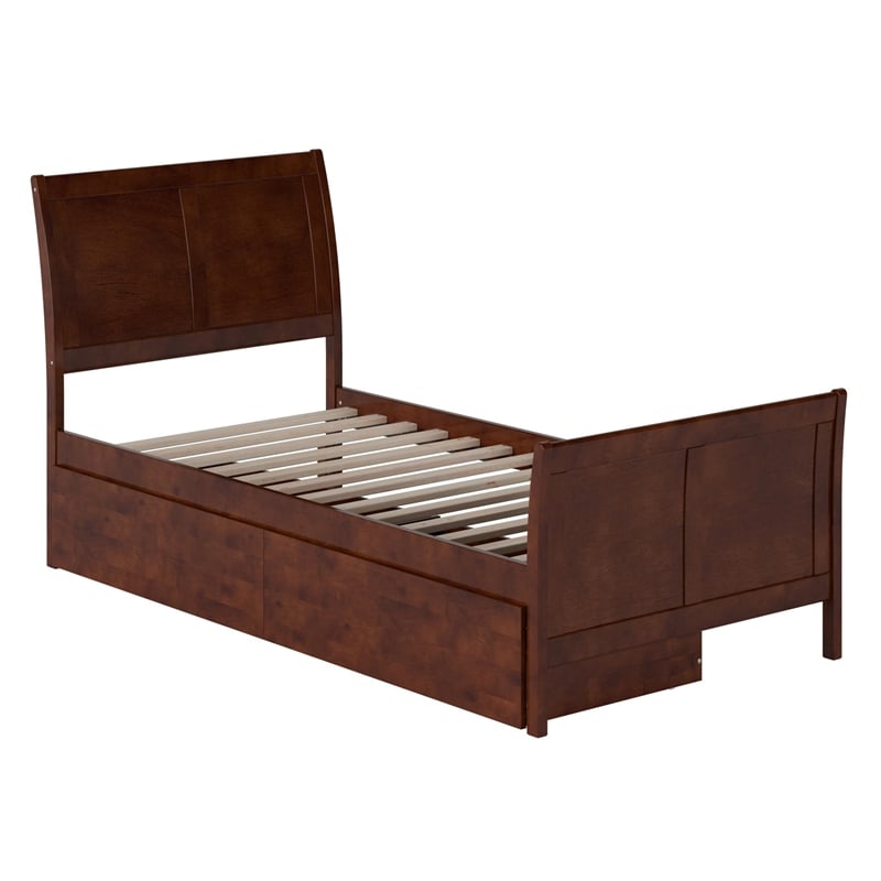 Leo & Lacey Twin Storage Wood Platform Bed with Matching Footboard in Walnut
