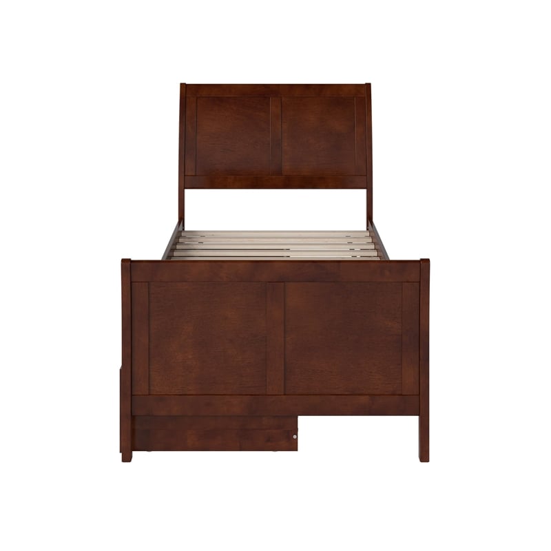 Leo & Lacey Twin Storage Wood Platform Bed with Matching Footboard in Walnut