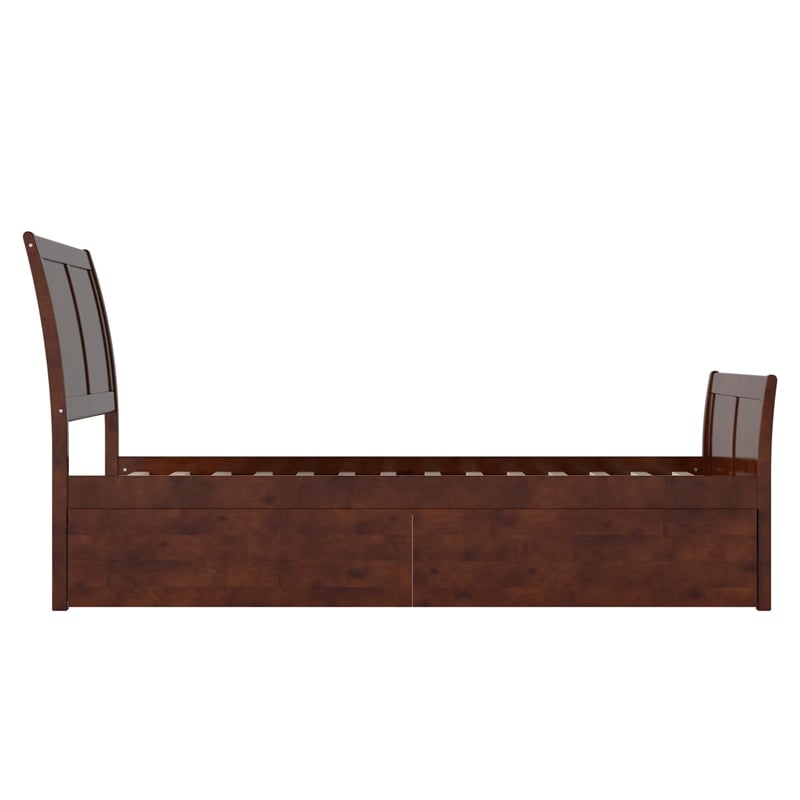 Leo & Lacey Twin Storage Wood Platform Bed with Matching Footboard in Walnut