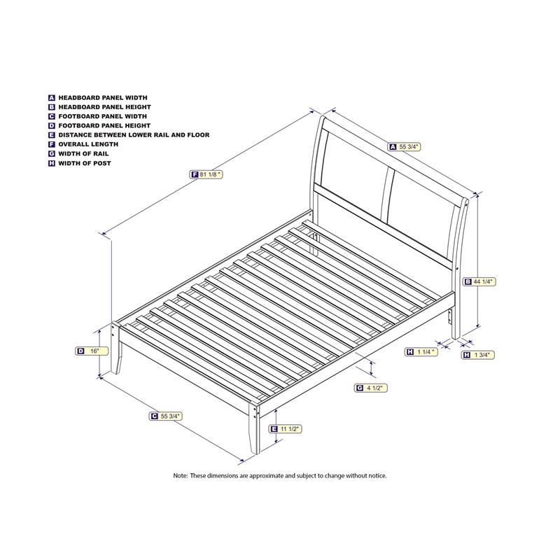 Leo & Lacey Contemporary Full Solid Wood Platform Bed in Walnut
