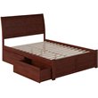 Leo & Lacey Full Wood Platform Bed with Footboard and Storage Drawers in Walnut