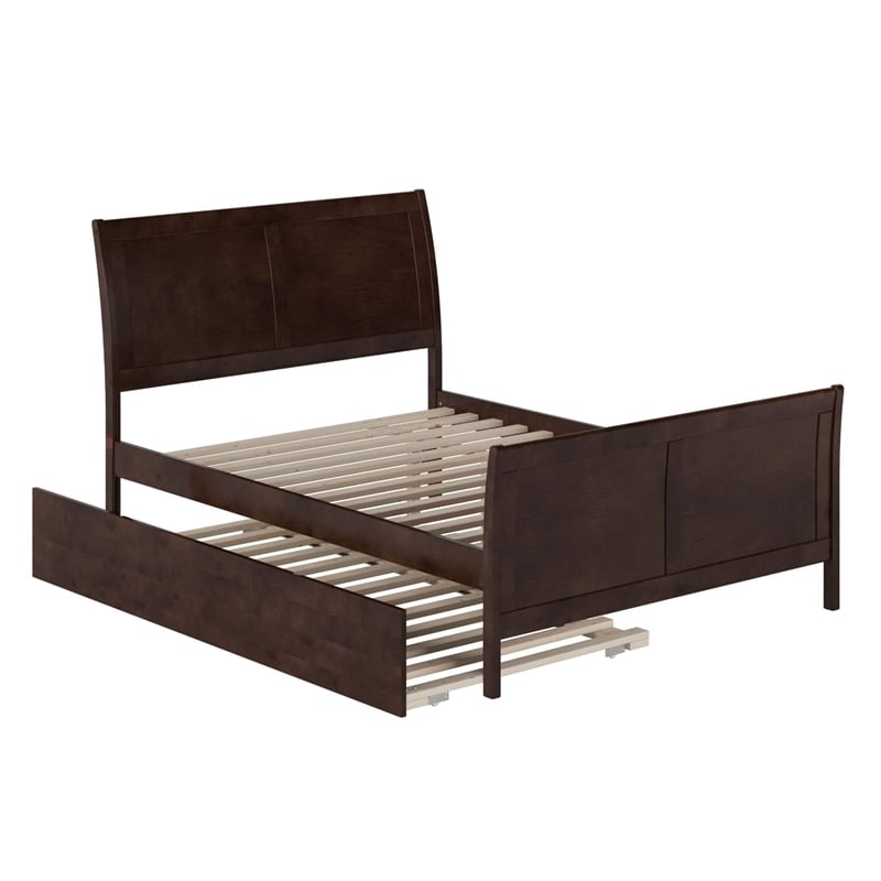 Leo & Lacey Full Wood Platform Bed with Footboard & Trundle in Espresso
