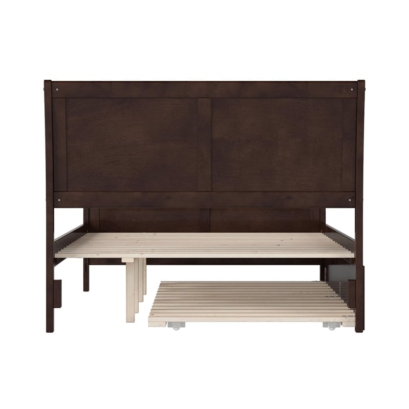 Leo & Lacey Full Wood Platform Bed with Footboard & Trundle in Espresso
