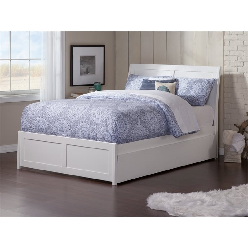 Leo & Lacey Full Platform Bed with Matching Footboard & Twin Trundle in White