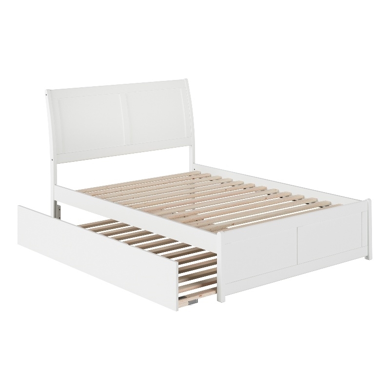 Leo & Lacey Full Platform Bed with Matching Footboard & Twin Trundle in White