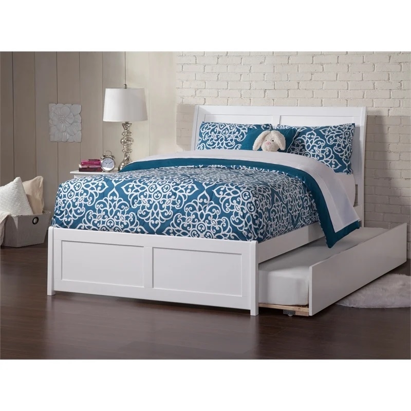 Leo & Lacey Full Platform Bed with Matching Footboard & Twin Trundle in White