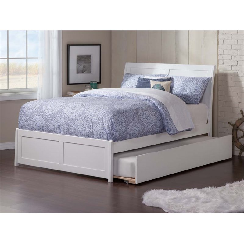 Leo & Lacey Full Platform Bed with Matching Footboard & Twin Trundle in White
