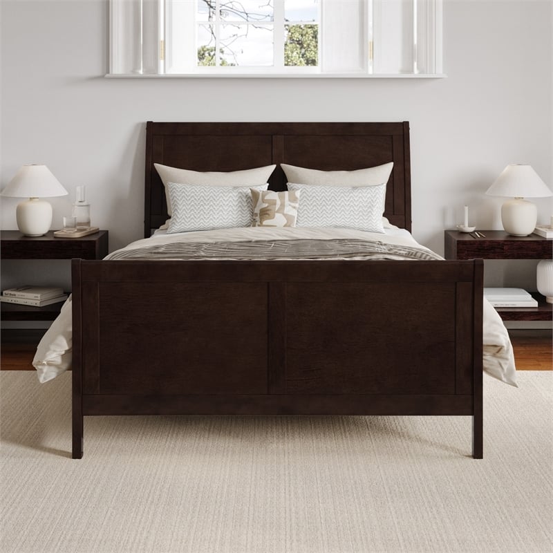 Leo & Lacey Full Wood Foundation Bed Frame with Matching Footboard Espresso