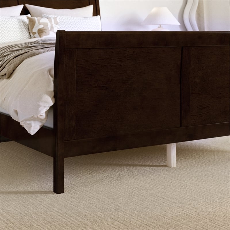 Leo & Lacey Full Wood Foundation Bed Frame with Matching Footboard Espresso