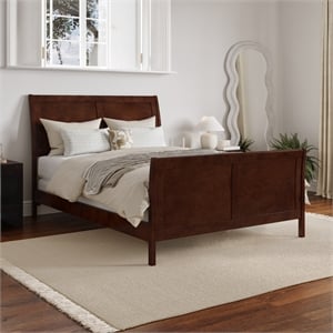 Leo & Lacey Full Wood Foundation Bed Frame with Matching Footboard Walnut